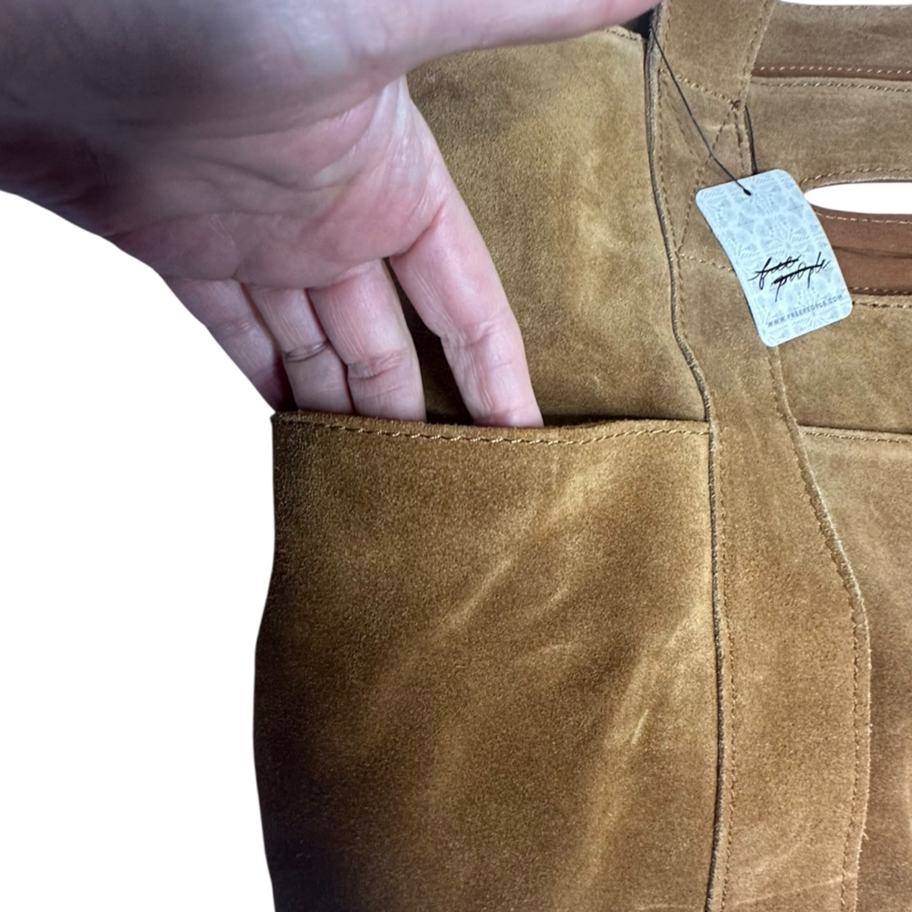 NWT FREE PEOPLE Suede Caravan Tote Bag - Saddle - Picture 7 of 13